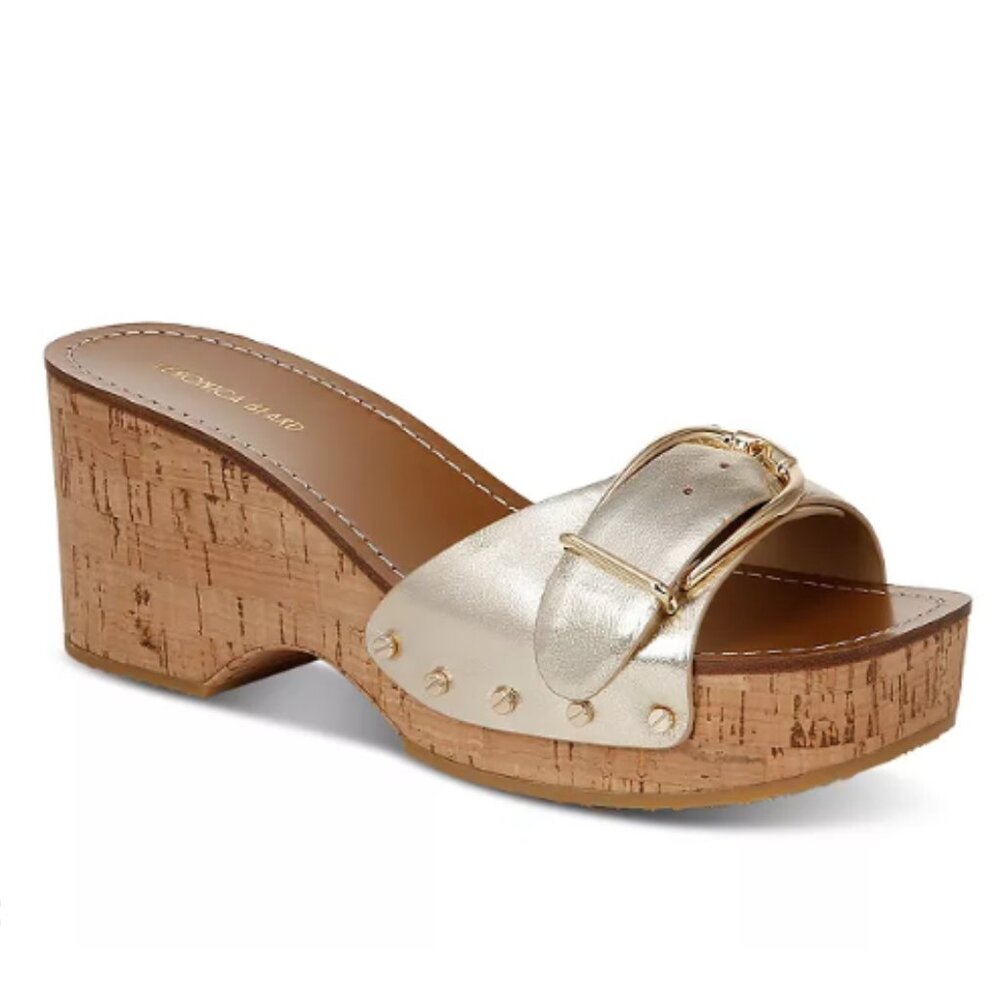 NWT Veronica Beard Women's Dallas Slip On Platform Wedge Sandals, Gold | Size 9